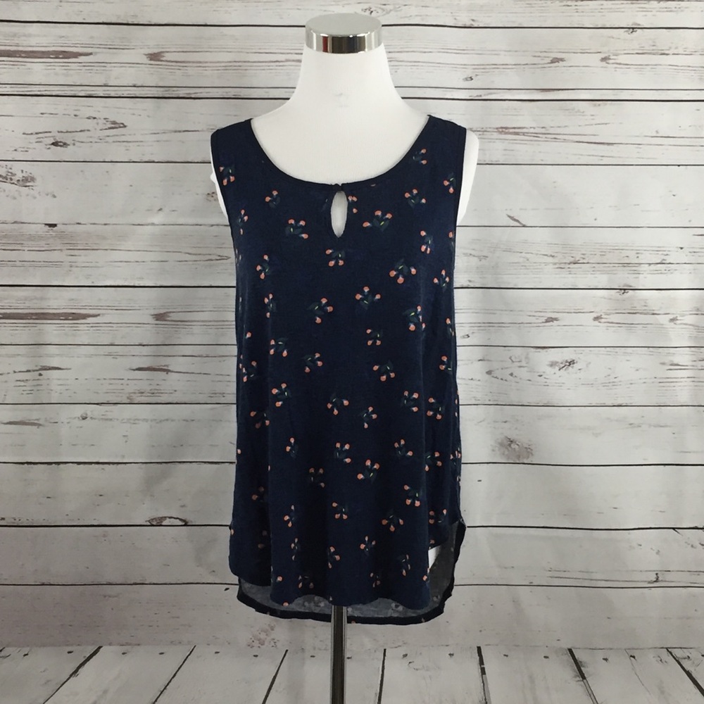 AKEMI + KIN Blue Mai Keyhole Sleeveless Blouse